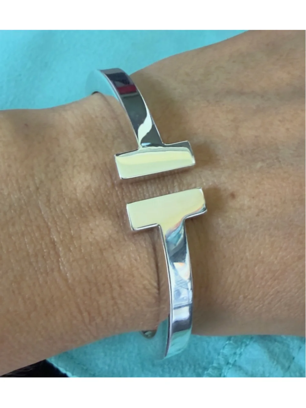 Tiffany & Co. T Square Sterling Silver Bangle Bracelet 6.1” - Picture 2 of 15